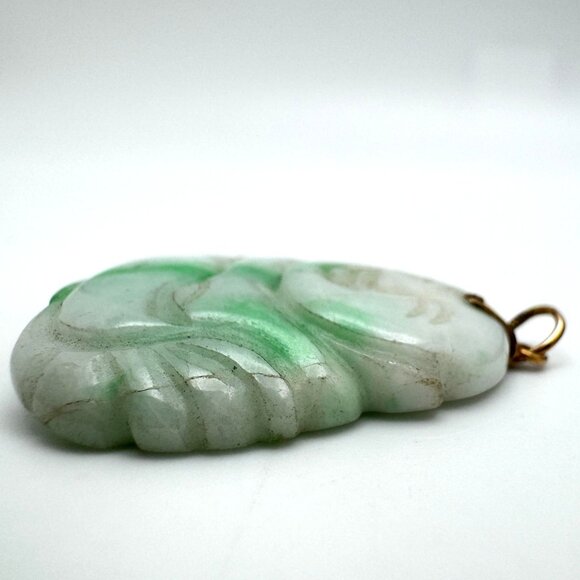 Laughing Buddha Jade Pendant With 14K Gold Bail - Picture 3 of 12